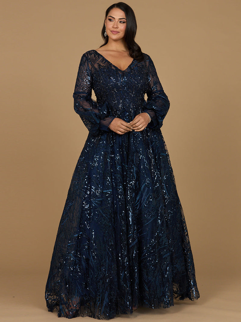 V Neckline Long Sleeve Gown