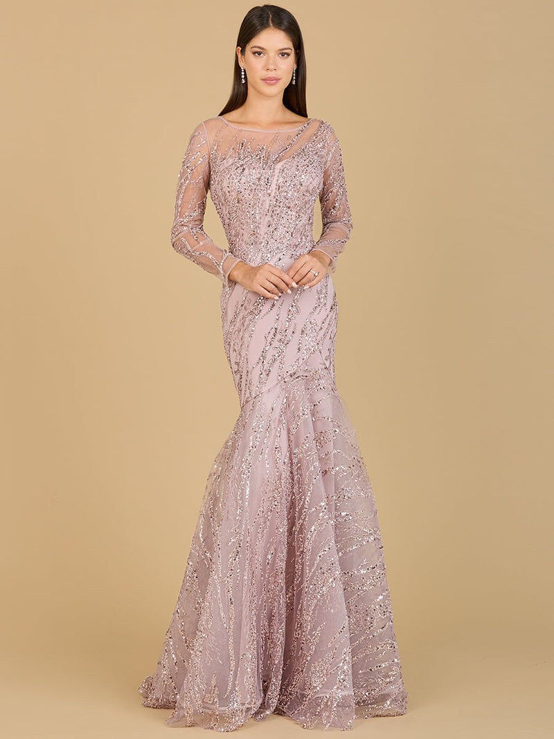 Long Sleeve Mermaid Beaded Gown