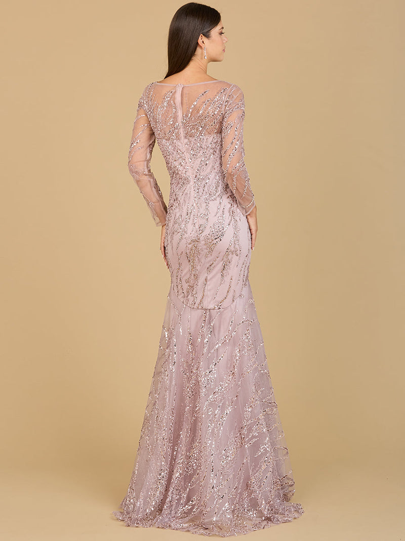 Long Sleeve Mermaid Beaded Gown