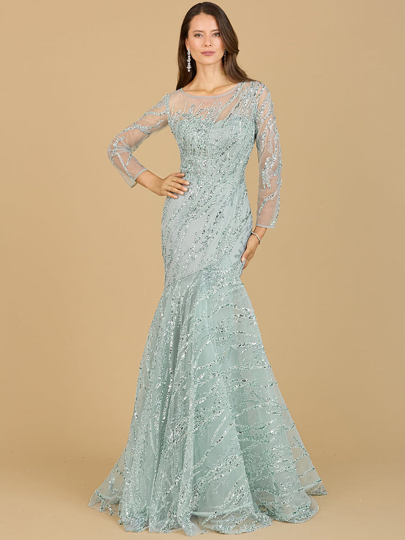 Long Sleeve Mermaid Beaded Gown