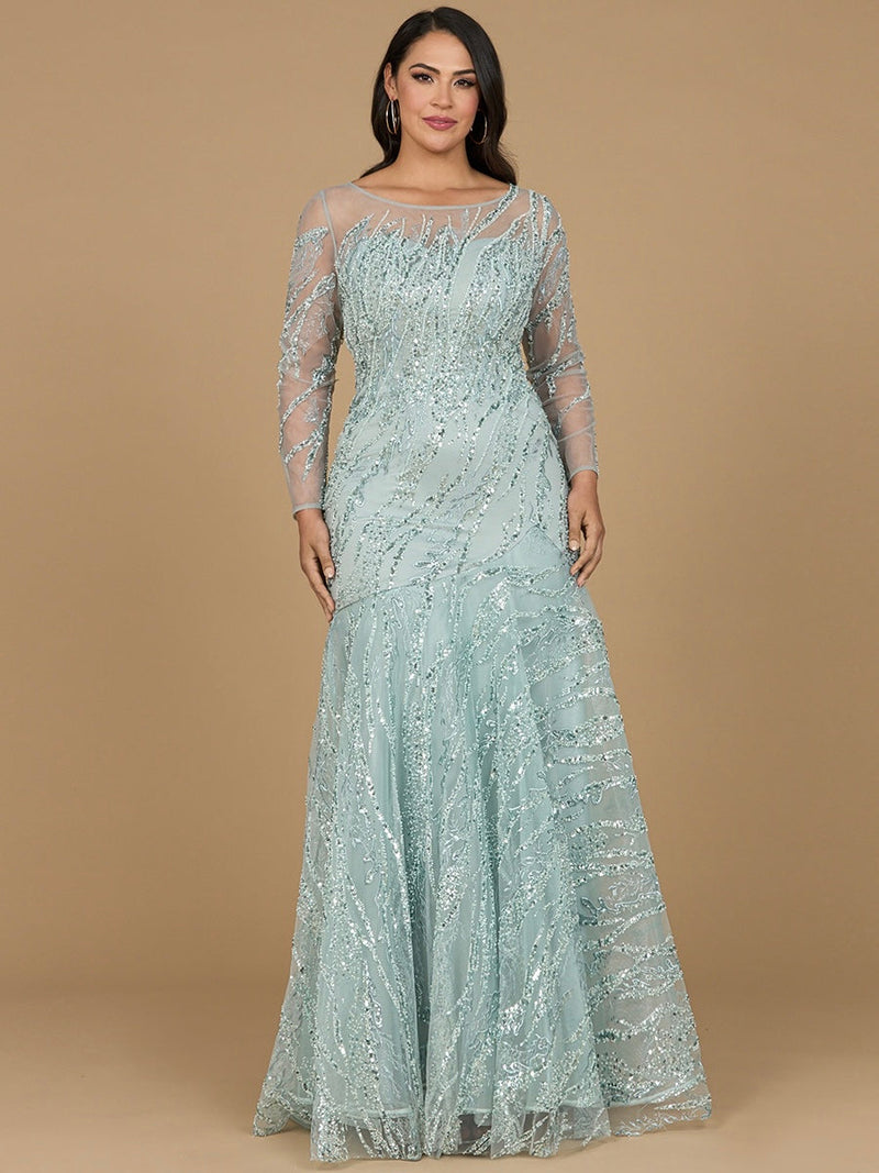 Long Sleeve Mermaid Beaded Gown