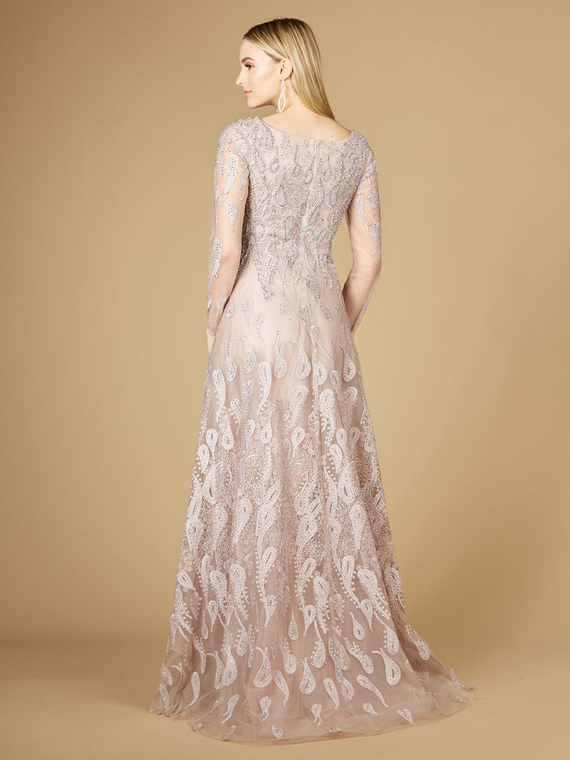 Long Sleeve V-Neck Ballgown  - OUTLET