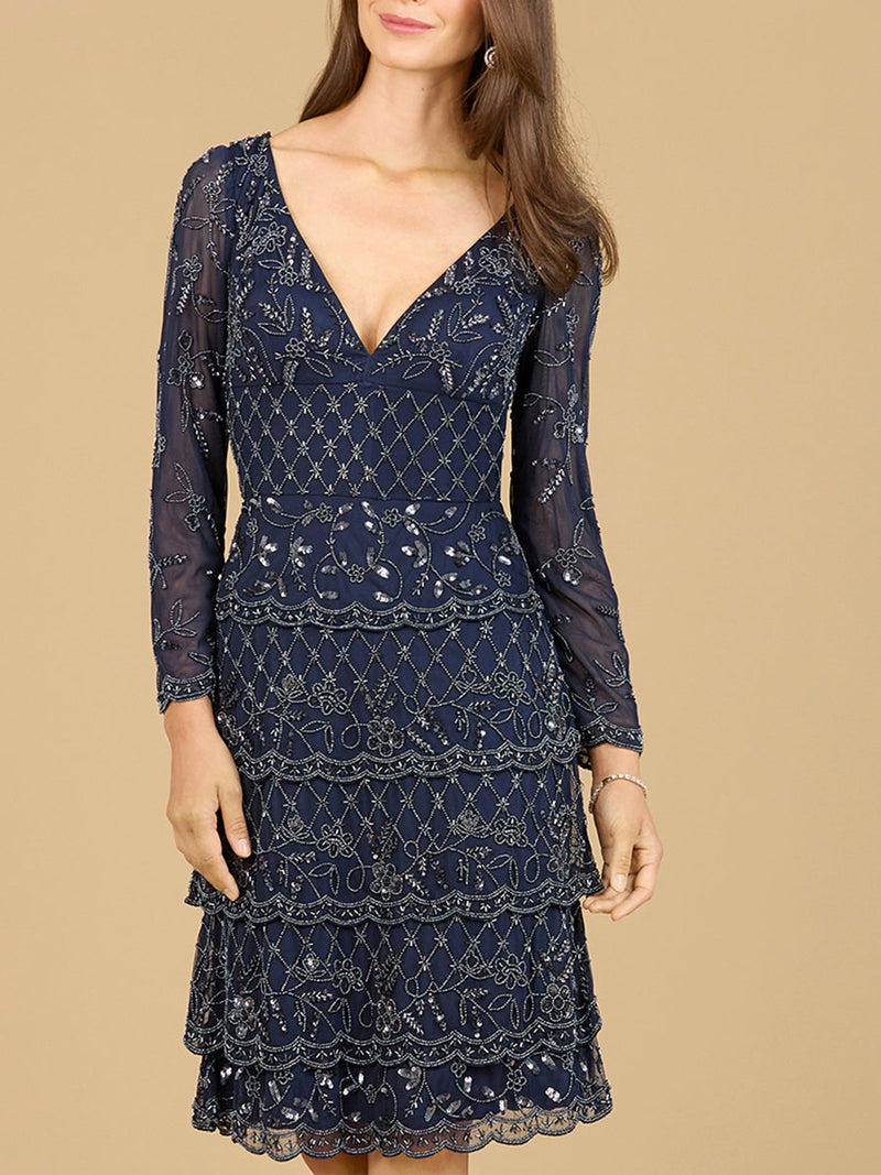 Knee Length, Long Sleeve Cocktail Dress