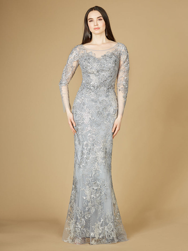 High Neck Long Sleeve Fitted Lace Gown