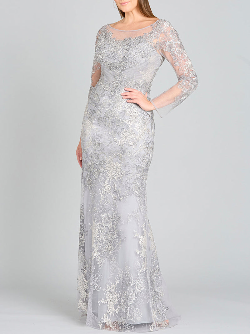 High Neck Long Sleeve Fitted Lace Gown