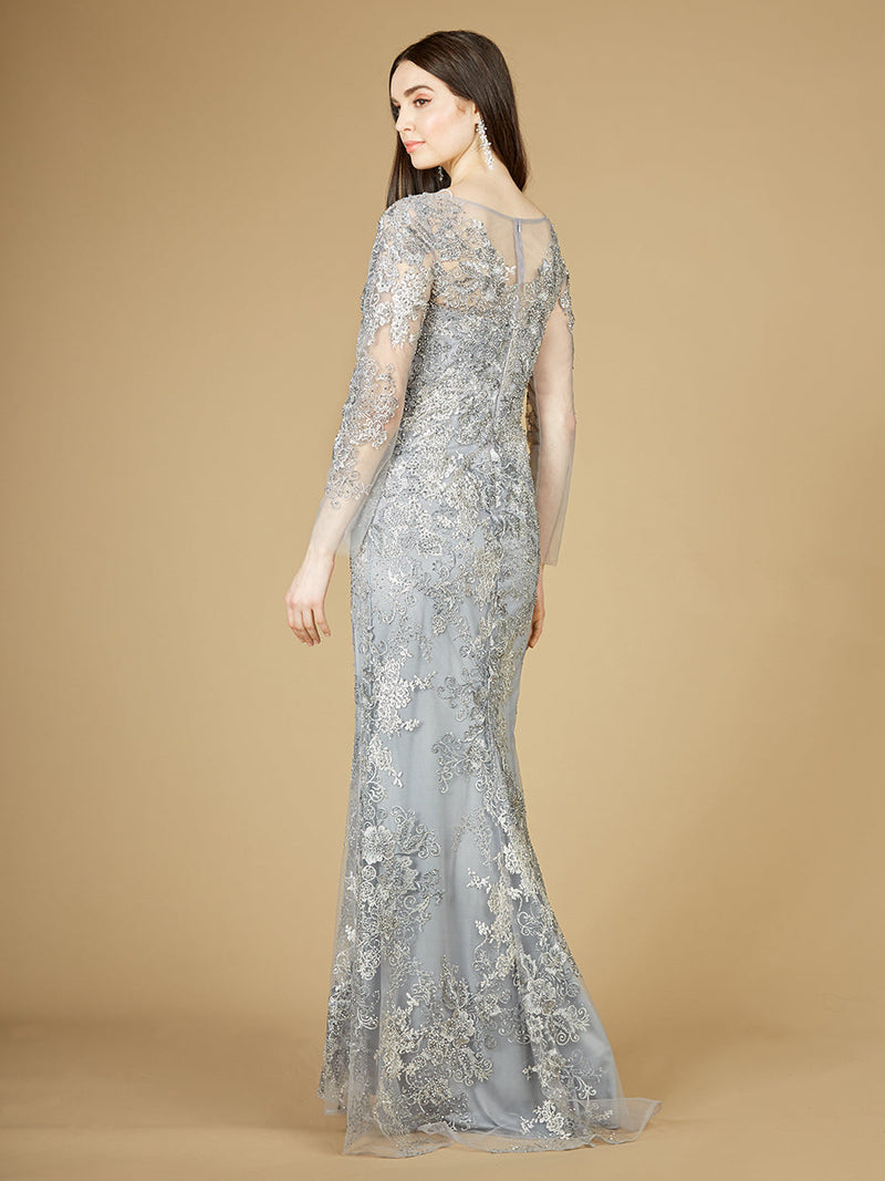 High Neck Long Sleeve Fitted Lace Gown