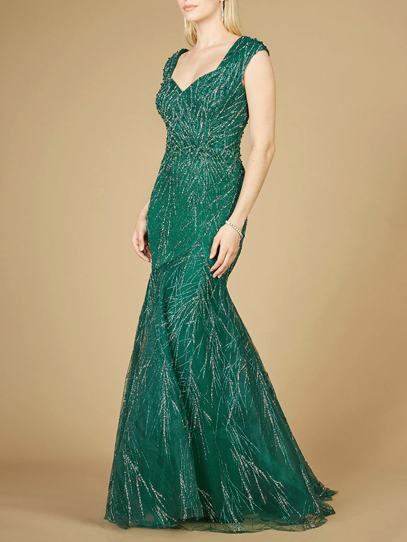 Cap Sleeve Mermaid Beaded Gown