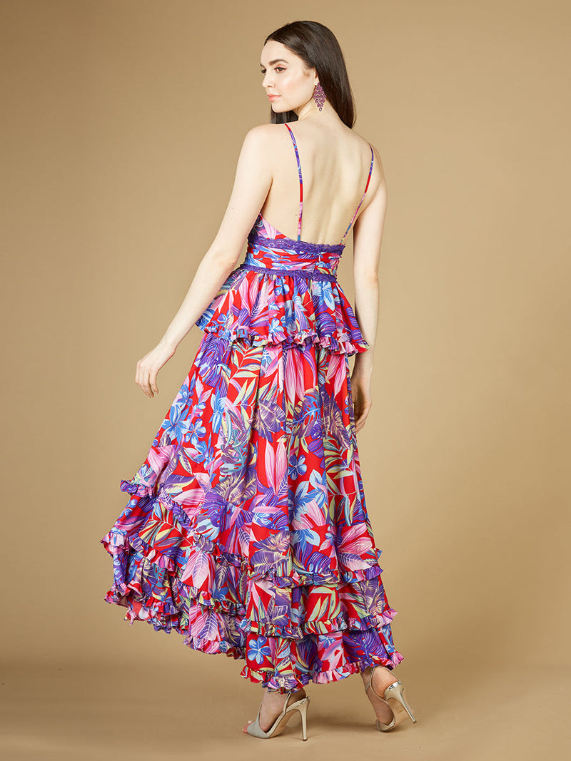Ruffle Skirt Printed Gown - OUTLET