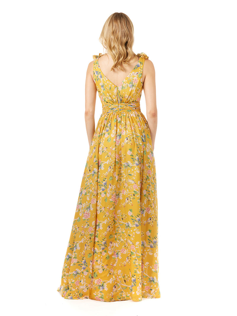 V-Neck Long Print Gown with Straps