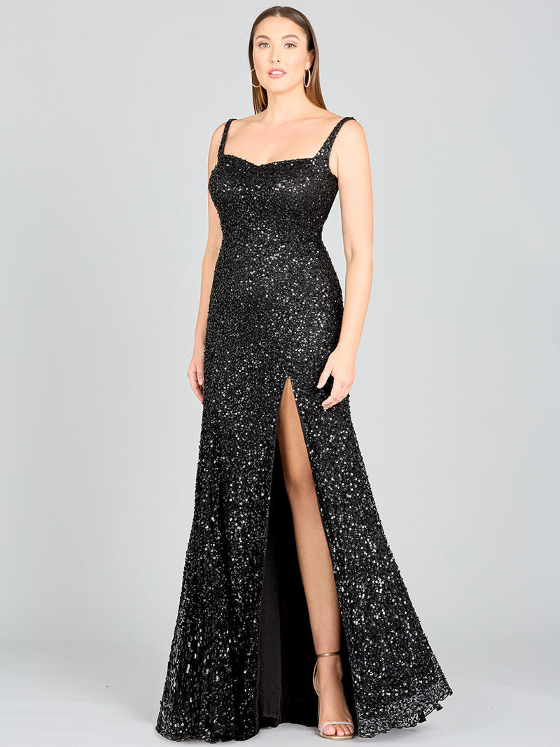 Sweetheart Neckline, Beaded Gown with Slit