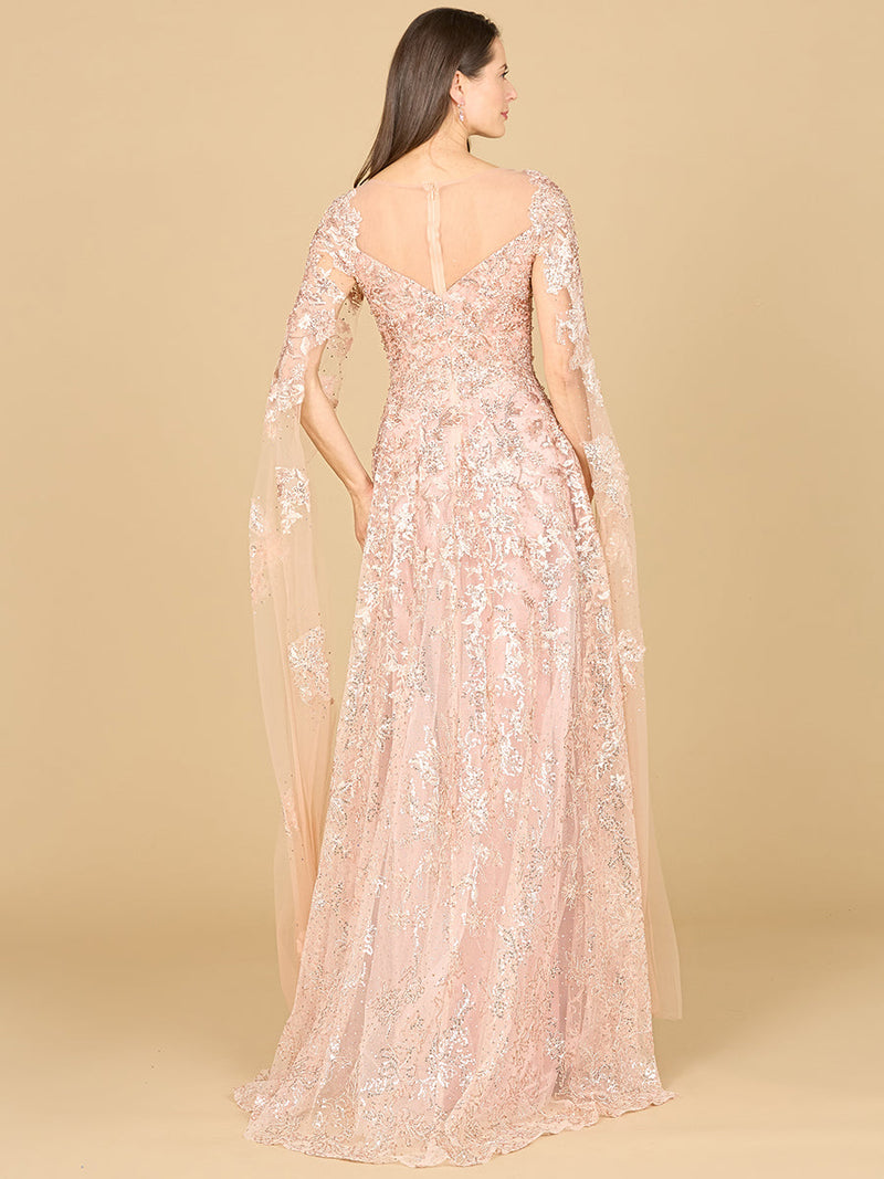 Lace Gown with Cape Sleeves, Sweetheart Neckline