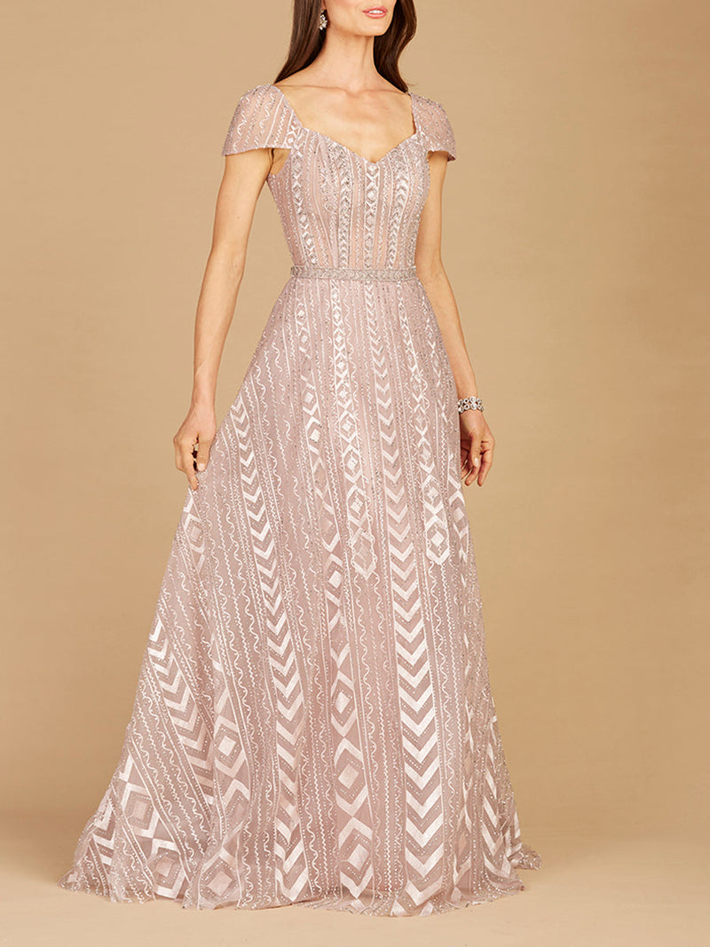 Cap Sleeve Beaded Lace Ballgown