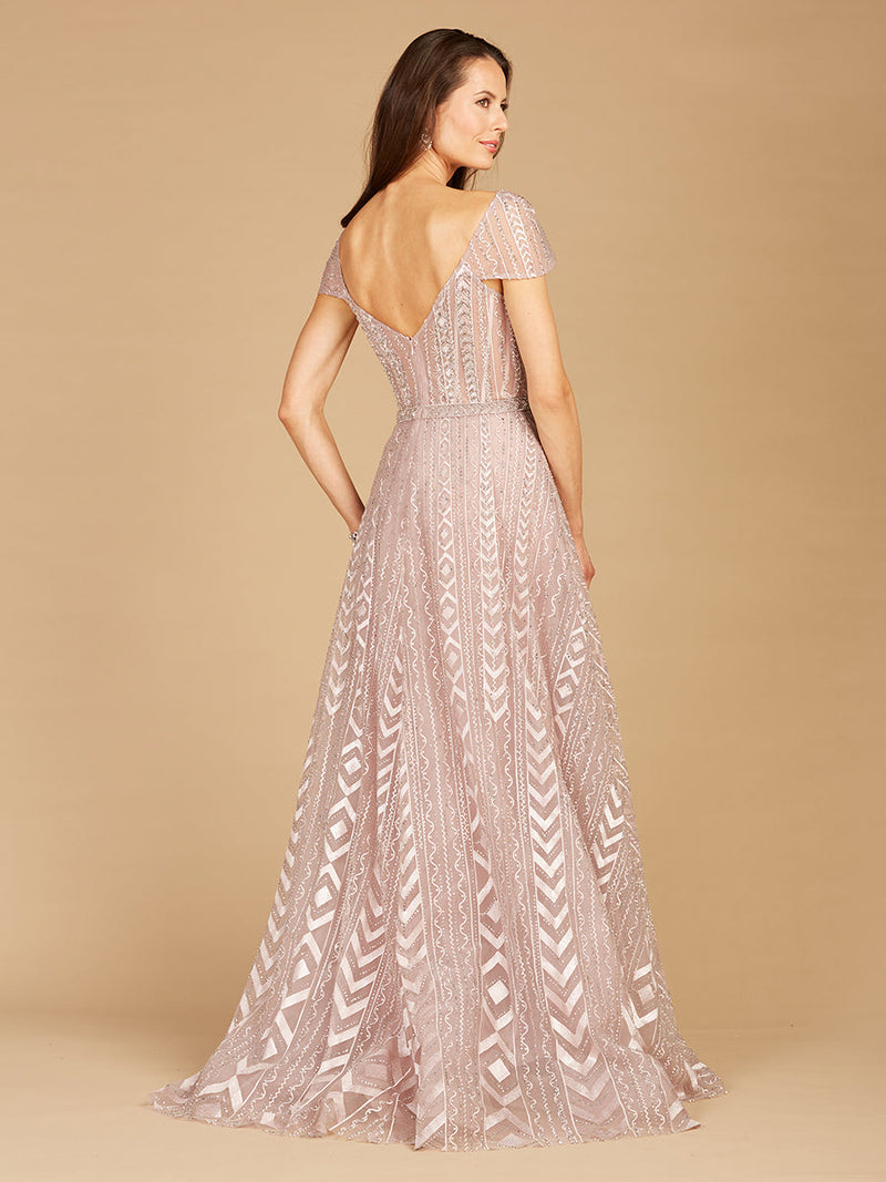 Cap Sleeve Beaded Lace Ballgown