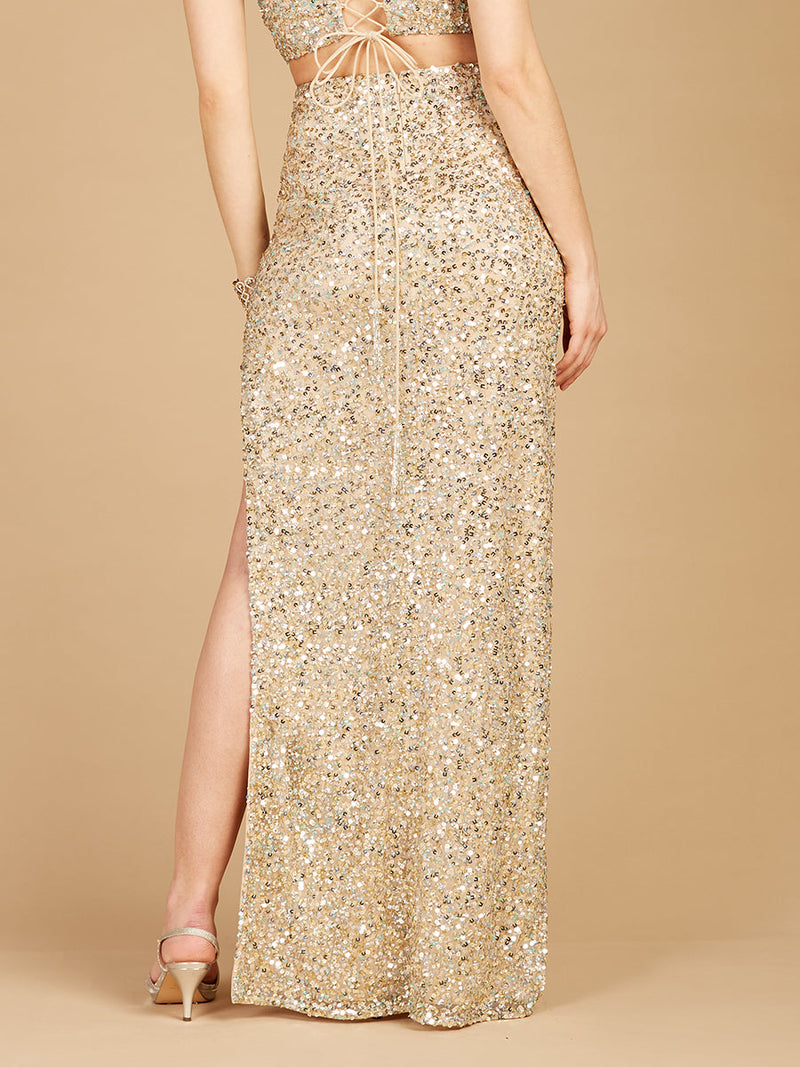 Long Side-Slit Beaded Skirt