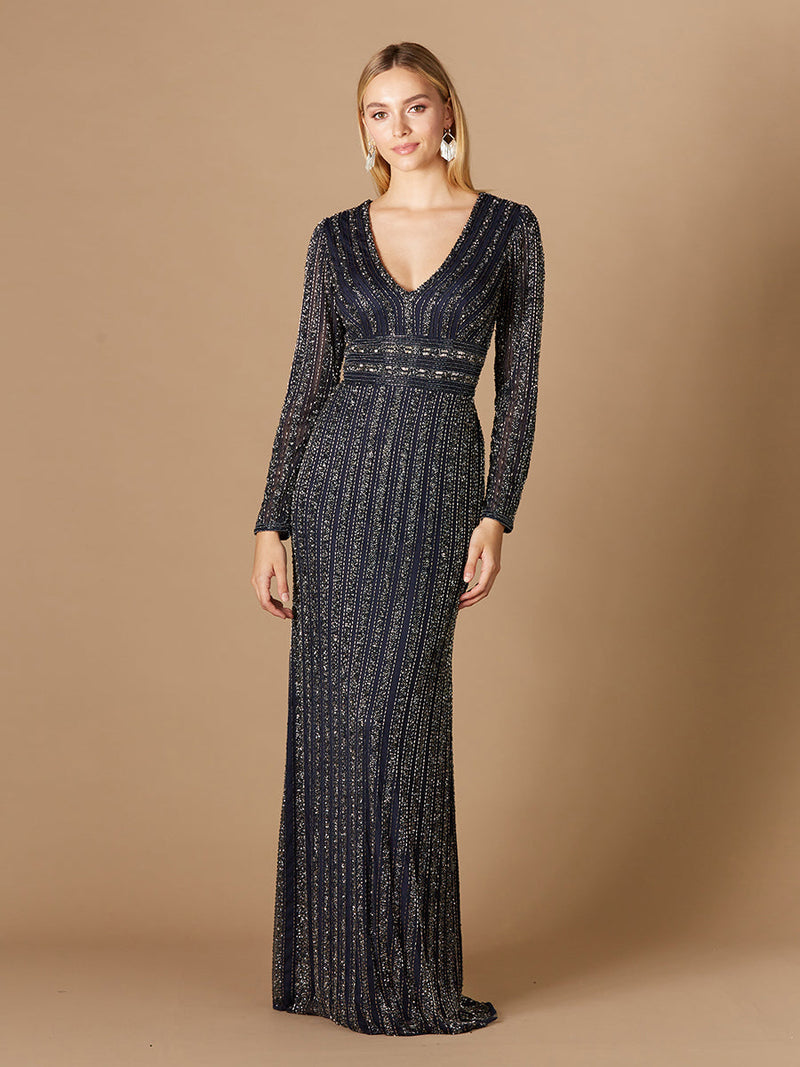 Long Sleeve Beaded Gown