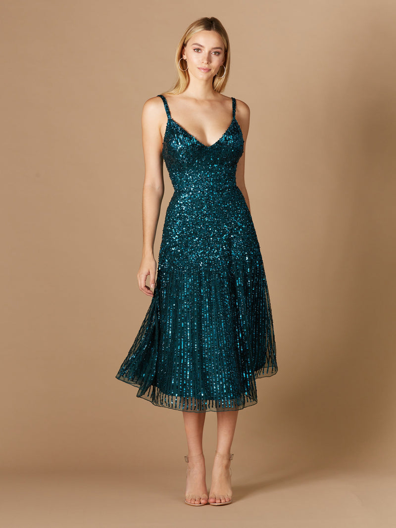 Flowing, Sequin Midi Dress