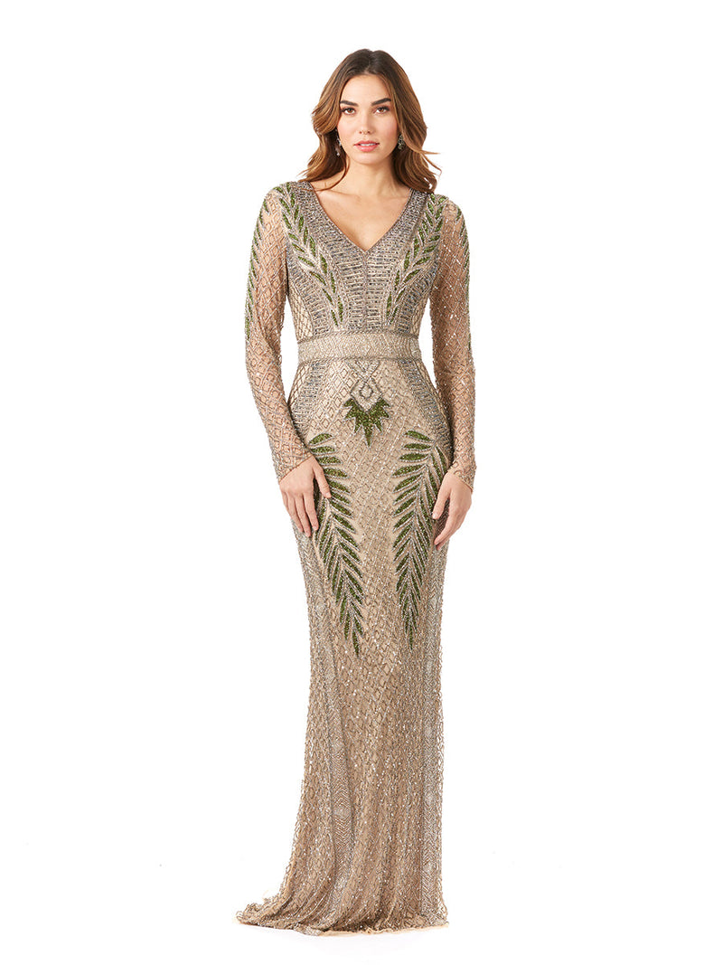 Long Sleeve Beaded Gown