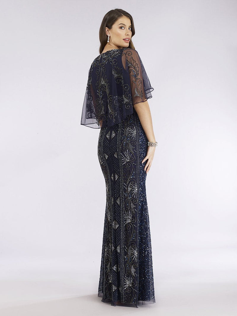 Lara 29393 - Cape Sleeve Beaded Gown