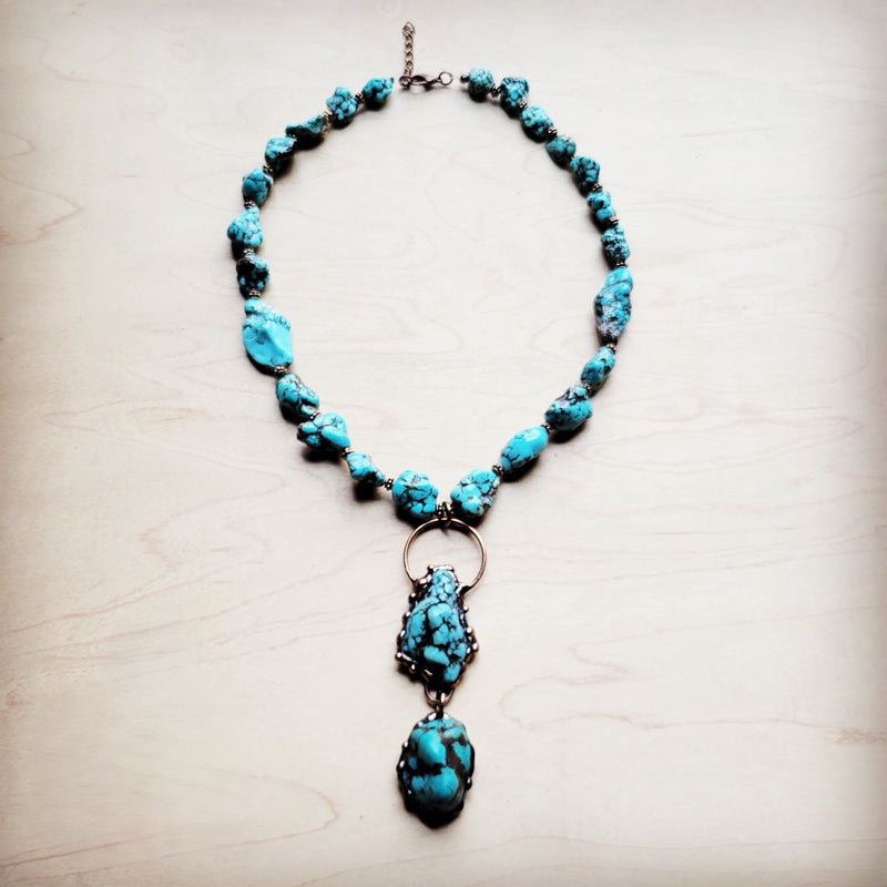 Blue Turquoise Necklace w/ Soldered Turquoise Pendant 259j