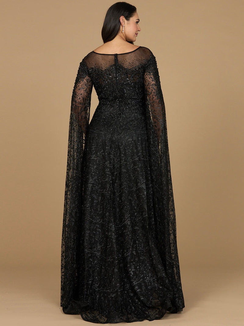 Lace Gown with Dramatic Cape Sleeves