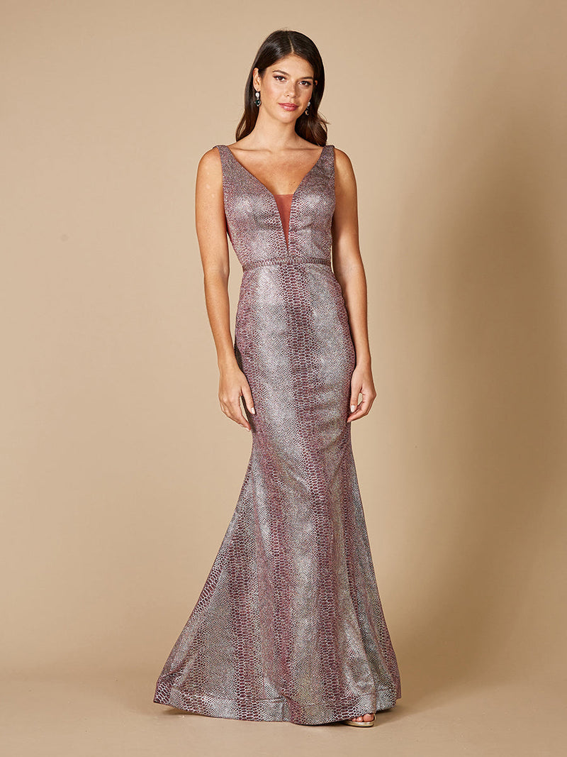 Plunging V-Neckline Mermaid Snake Print Gown OUTLET