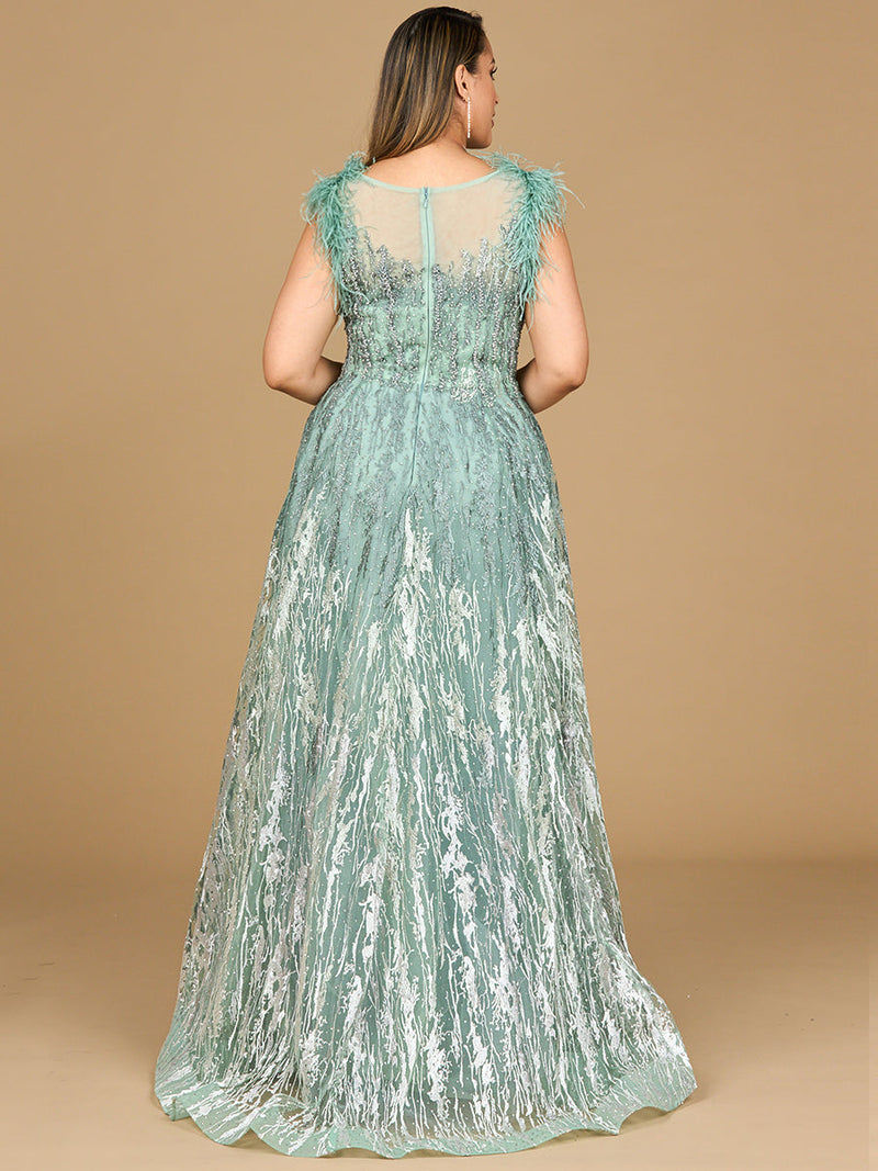 Lace ballgown with Feather Cap Sleeves