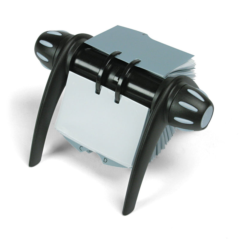 Durable VISIFIX Flip Rotary Business Card File, Holds 400 2.88 x 4.13 Cards, 8.75 x 7.13 x 8.06, Plastic, Black/Silver