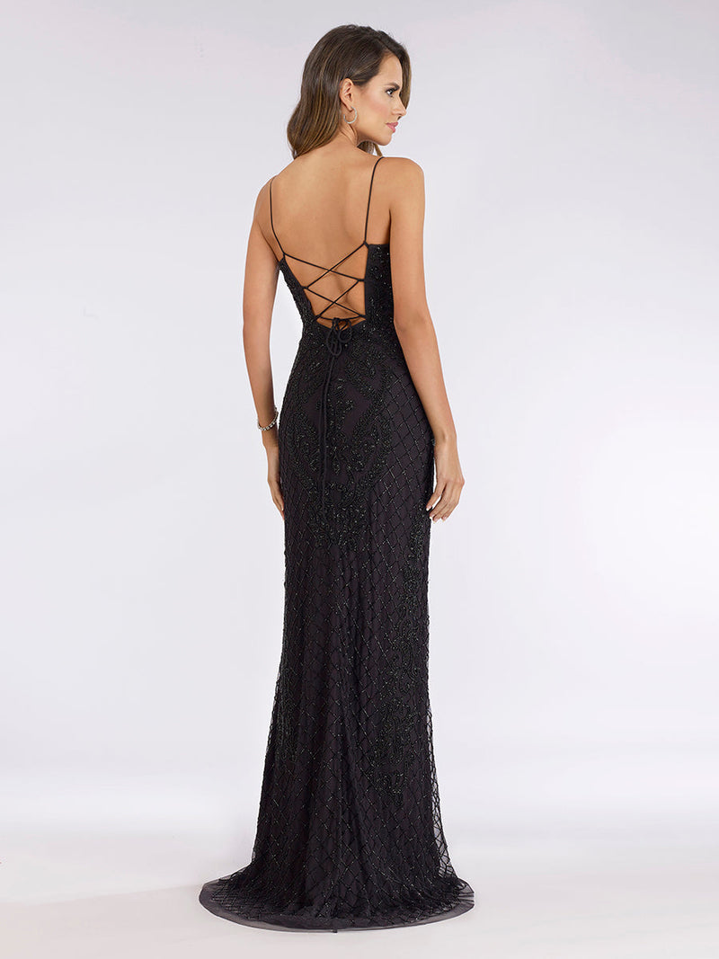 Lara 29577 - Scoop Neck, Lace Up Open Back Dress