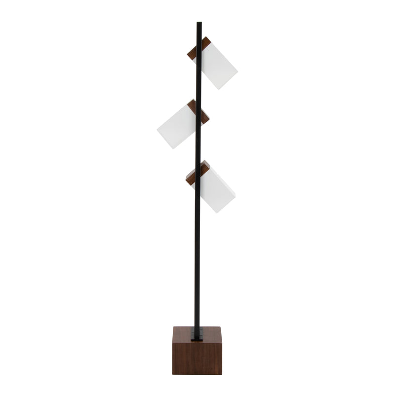 Bento 67.5' Contemporary Metal Floor Lamp in Black Metal and Walnut Wood with White Shade