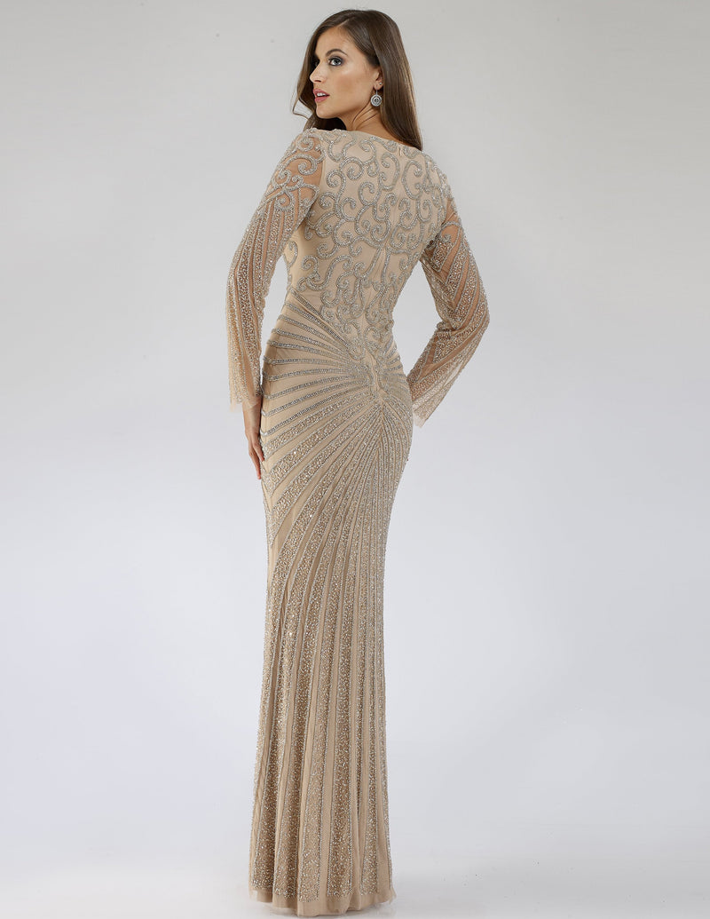 Lara 29602 - V Neck Beaded Long Sleeve Dress