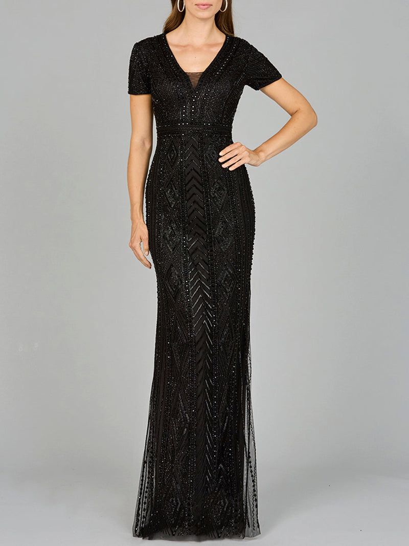 Lara 29606 - Closed Back, Cap Sleeve Dress