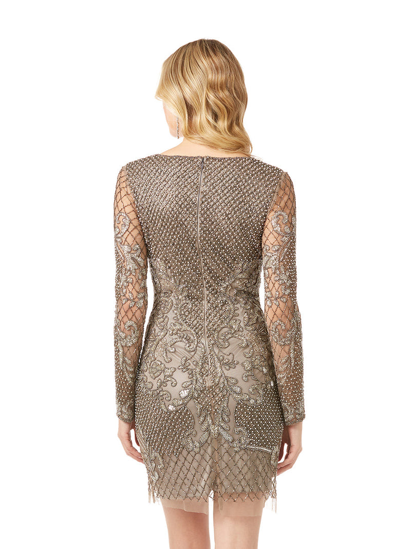Lara 29610 - Long Sleeve Beaded Cocktail Dress