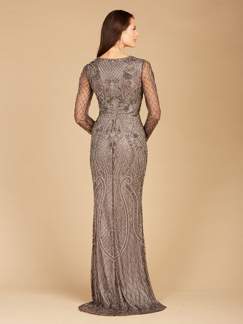 Lara 29615 - Long Sleeve Beaded Dress
