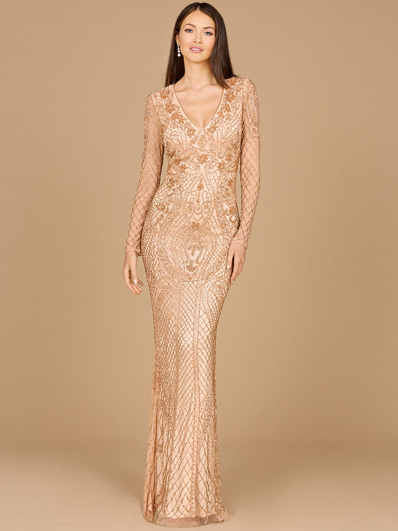 Lara 29615 - Long Sleeve Beaded Dress
