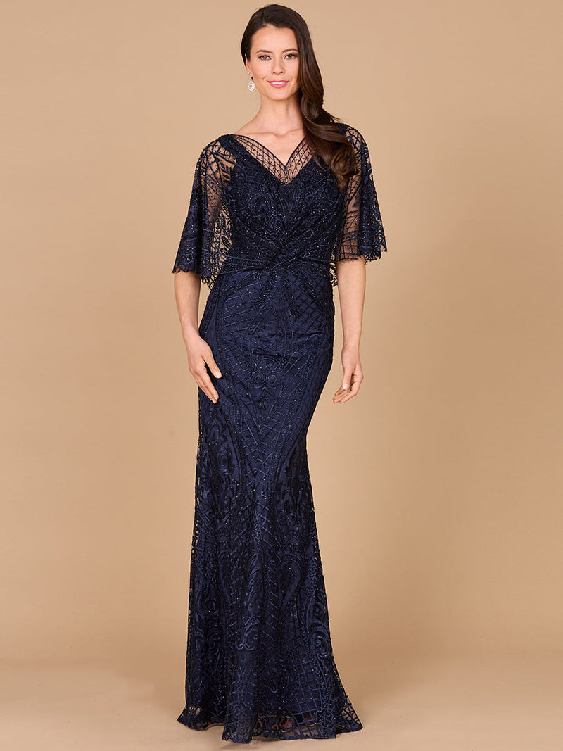 Lara 29673 - Cape Sleeve Mermaid Gown