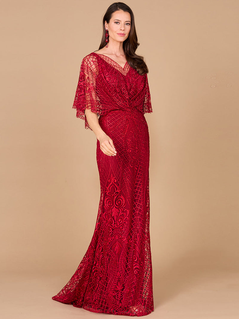 Lara 29673 - Cape Sleeve Mermaid Gown