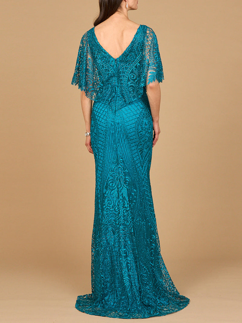 Lara 29673 - Cape Sleeve Mermaid Gown