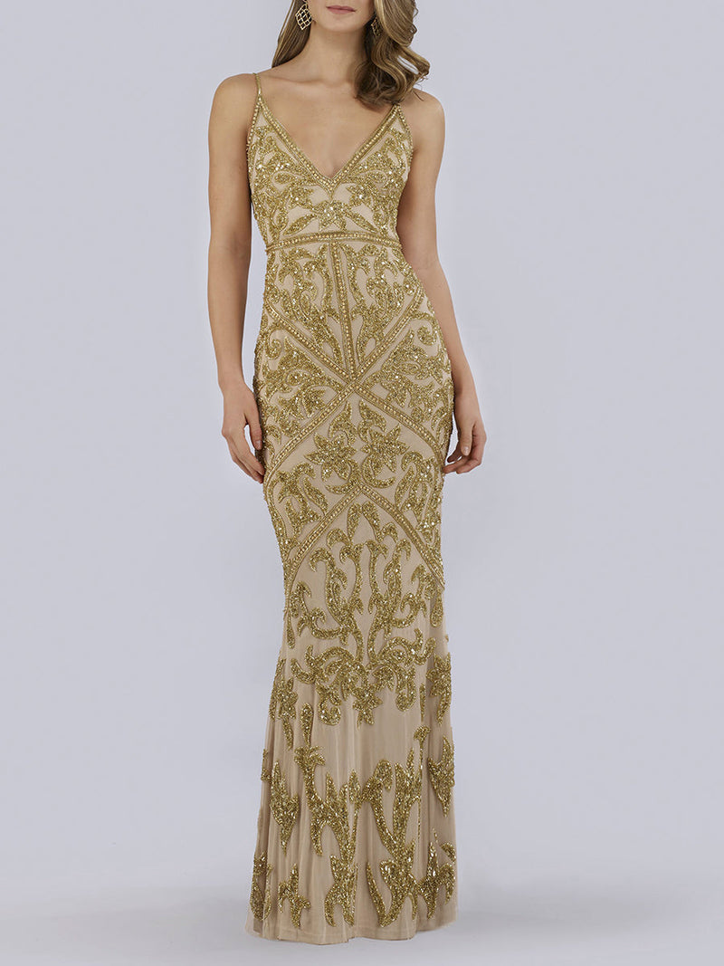 Lara 29744 - Spaghetti Strap Beaded Dress