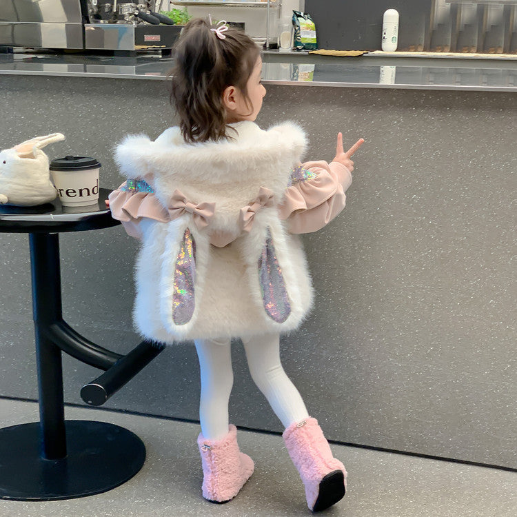 Rabbit Ear Patchwork Coat In Fur