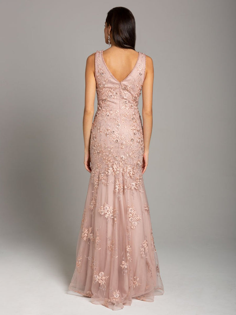 Lara 29869 - Mermaid Dress with Floral Lace Appliques