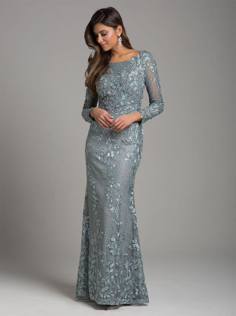 Lara 29924 - Long Sleeve Lace Dress With Lace Appliques