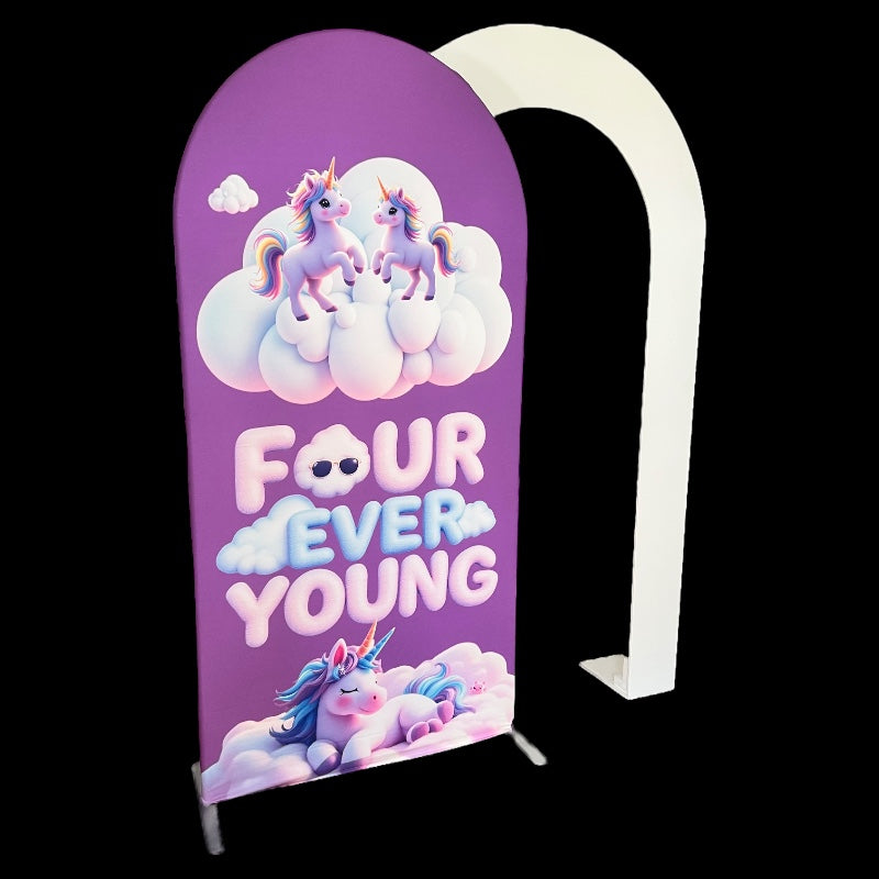Four Ever Young Fabric Arch Cover - 4th Birthday Party Decor