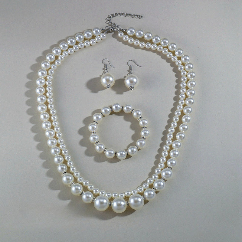 Large White Pearl Women Wedding Party Jewelry Set