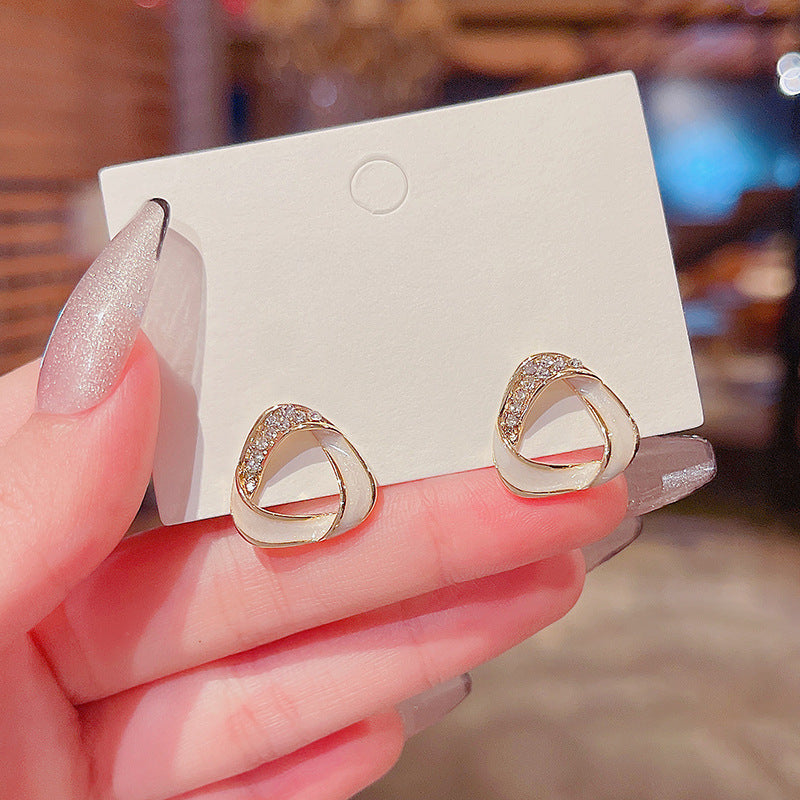 Triangle White Rhinestone Earrings