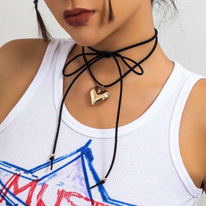 Big Peach Heart Pendant Necklace