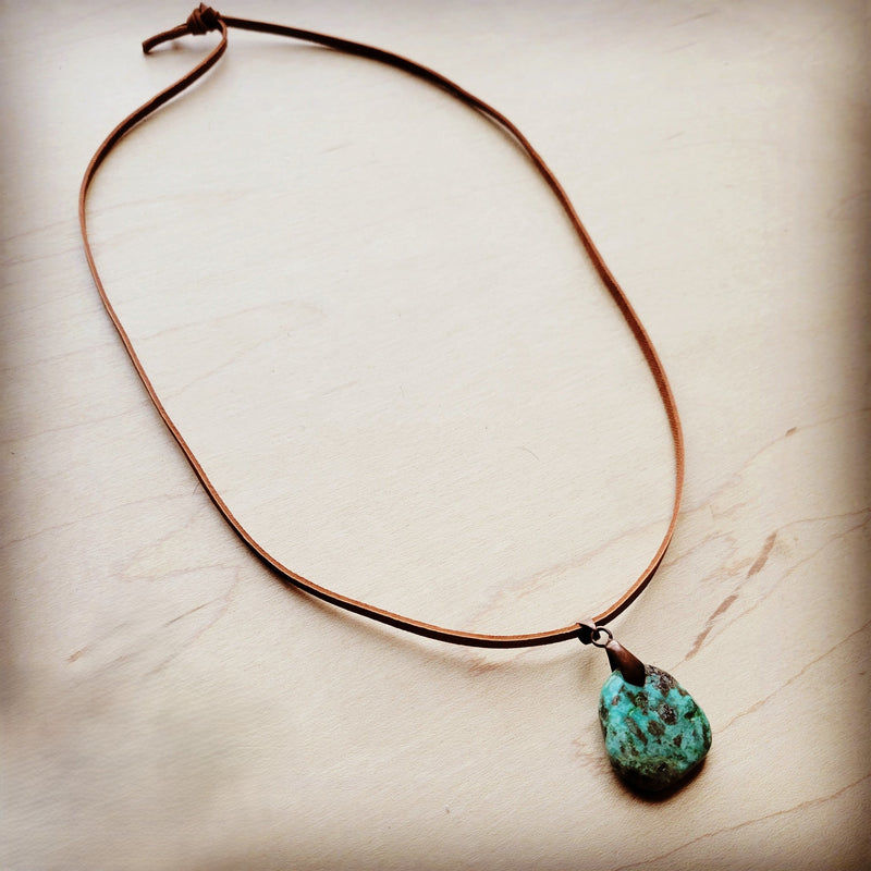Leather Necklace with Genuine Natural Turquoise Pendant 249q