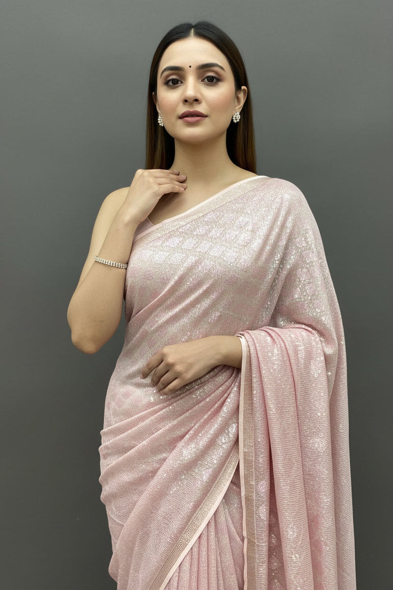 Pink sequin saree