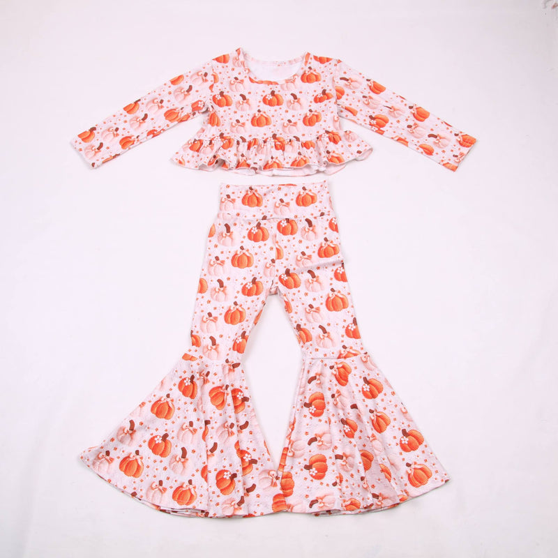 Pumpkin bow high waisted ruffle bell set