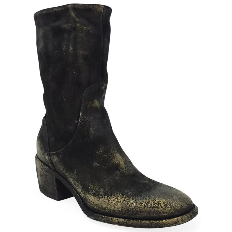 Gold Suede Metallic Mid Calf Boot