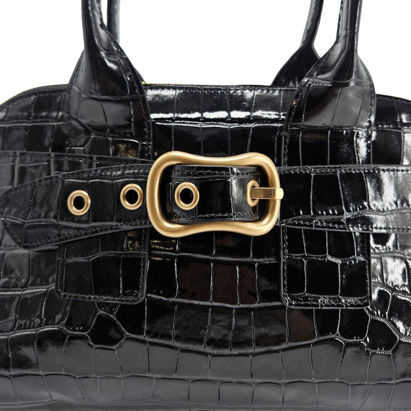 Niky Black Moc Croc Leather Mini tote Bag